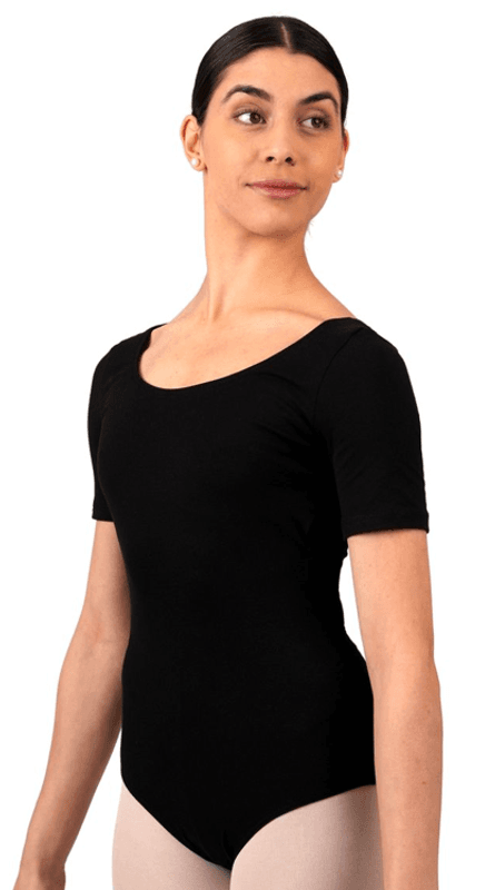 Rumpf kortermet leotard i bomull, sort